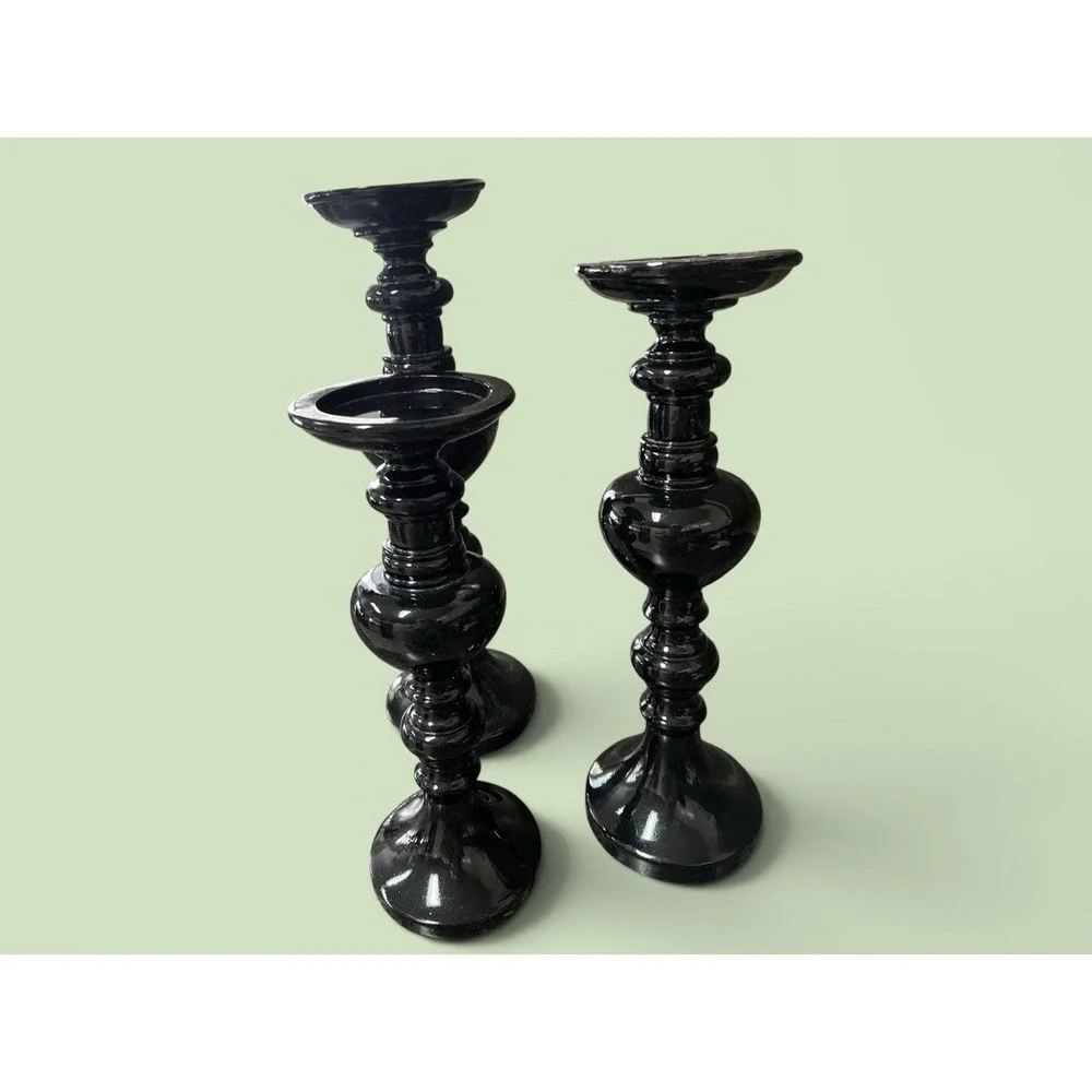 3 Black Tall Candle Sticks Candle Holders Resin Pillar Candles Modern Decor
